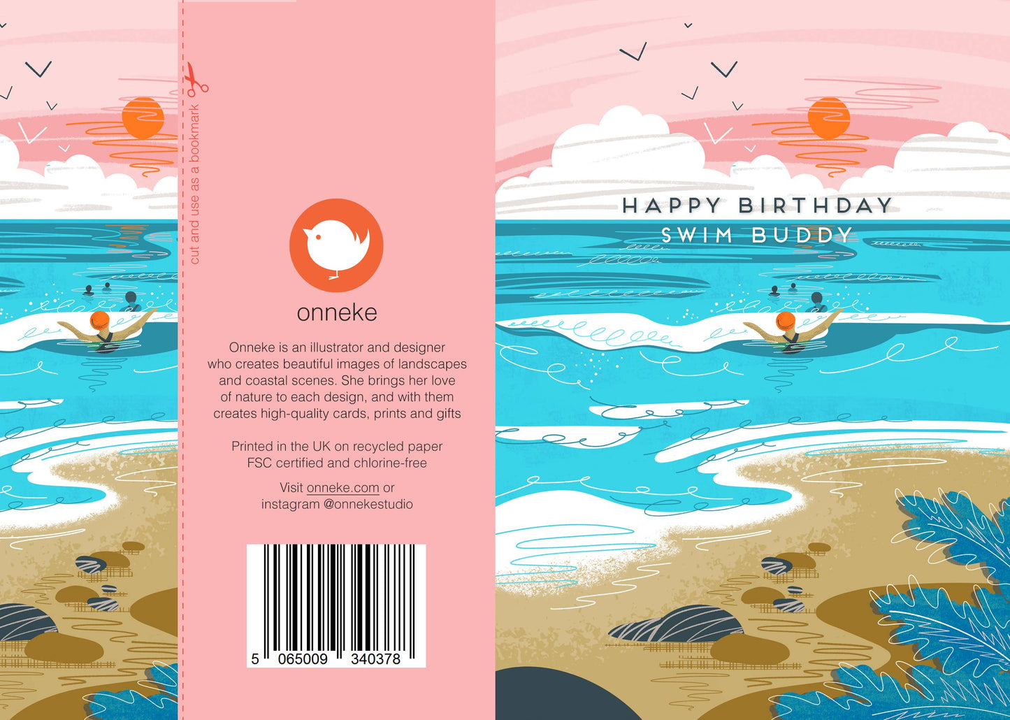 Happy birthday swim buddy greeting card - illustrated by Onneke