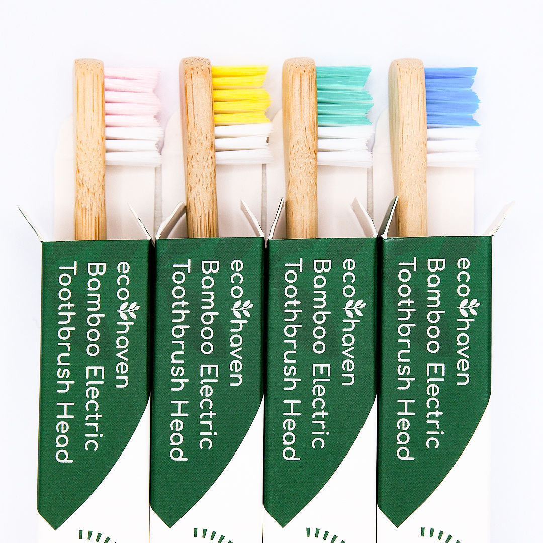 Bamboo Electric Toothbrush Replacement Heads - 4 Pack - Medium Bristles- Multi-colours