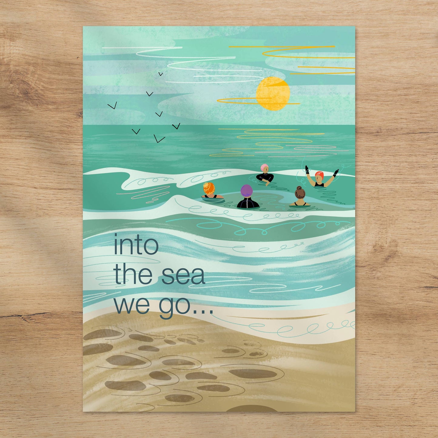 Greeting card - Into the sea we go - Illustrated by Onneke