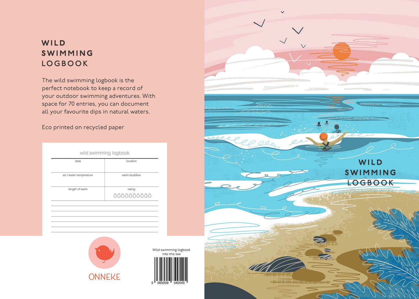 Wild swimming logbook into the sea - Illustrated by Onneke