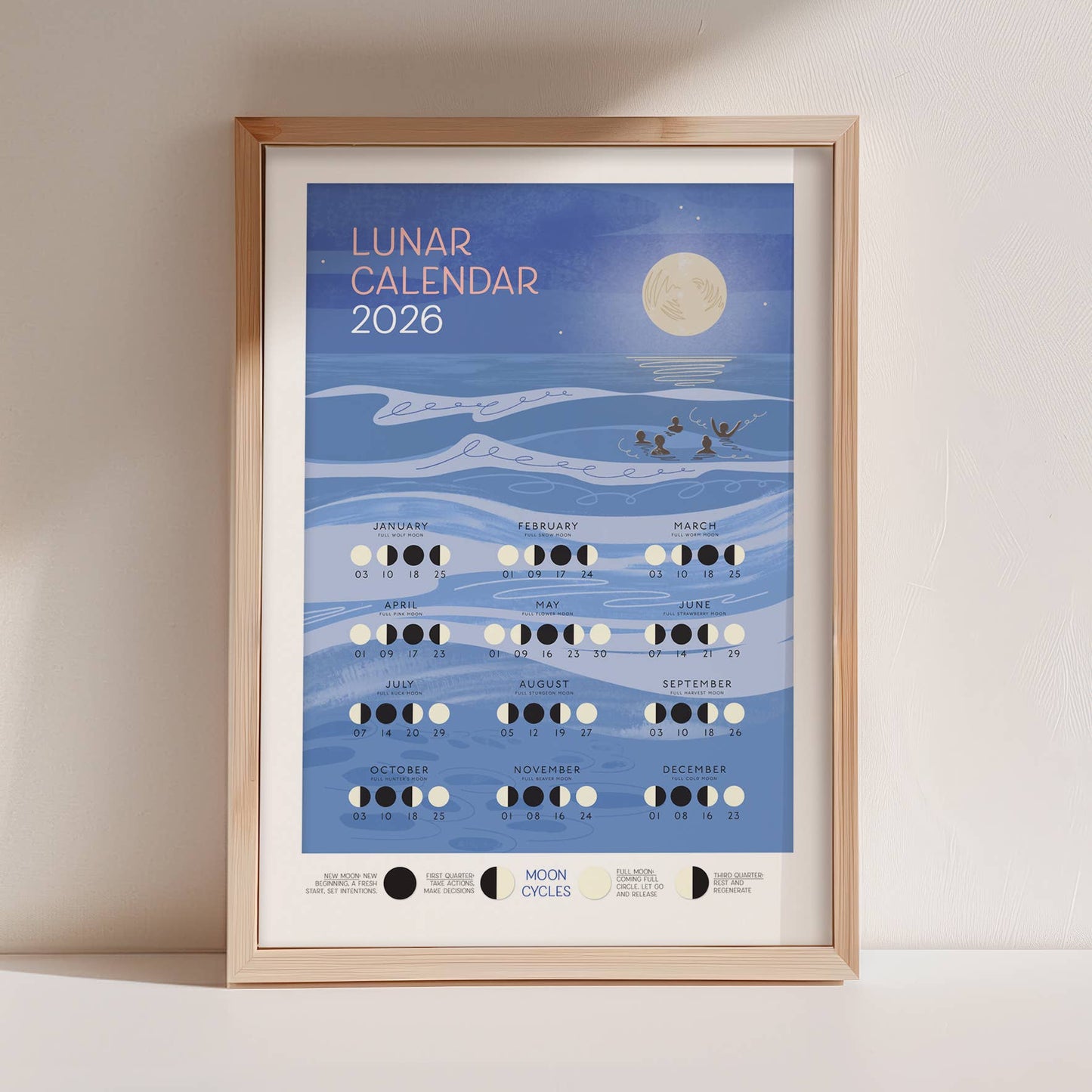 Lunar calendar 2026 - A3 Art Poster Print - Illustrated by Onneke