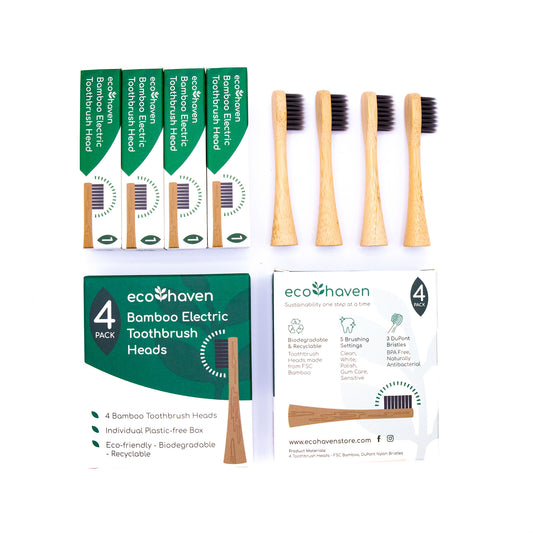 Bamboo Electric Toothbrush Replacement Heads - 4 Pack (Charcoal - Soft Bristles)