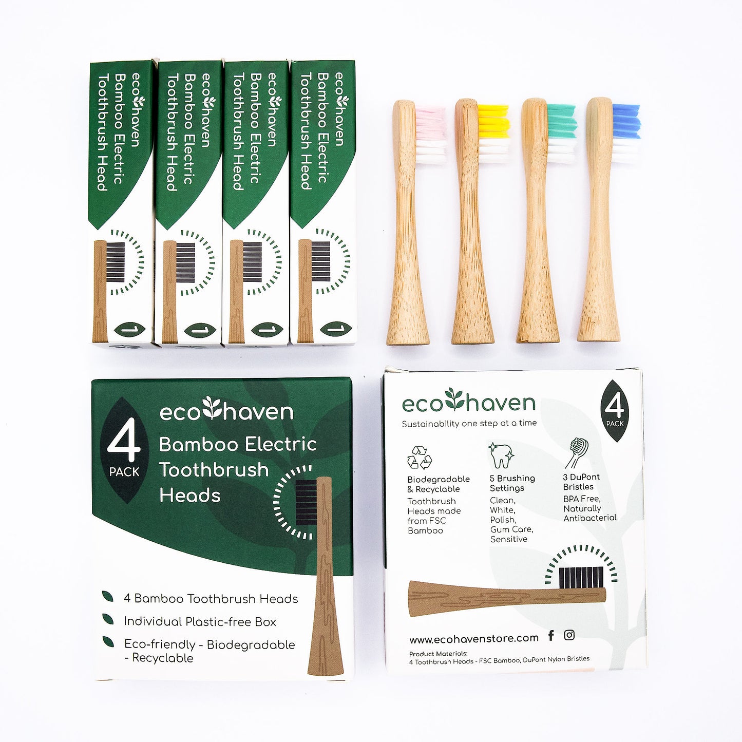 Bamboo Electric Toothbrush Replacement Heads - 4 Pack - Medium Bristles- Multi-colours