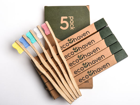 Ecohaven Bamboo Toothbrushes UK - Colourful- Pack of 5- Medium