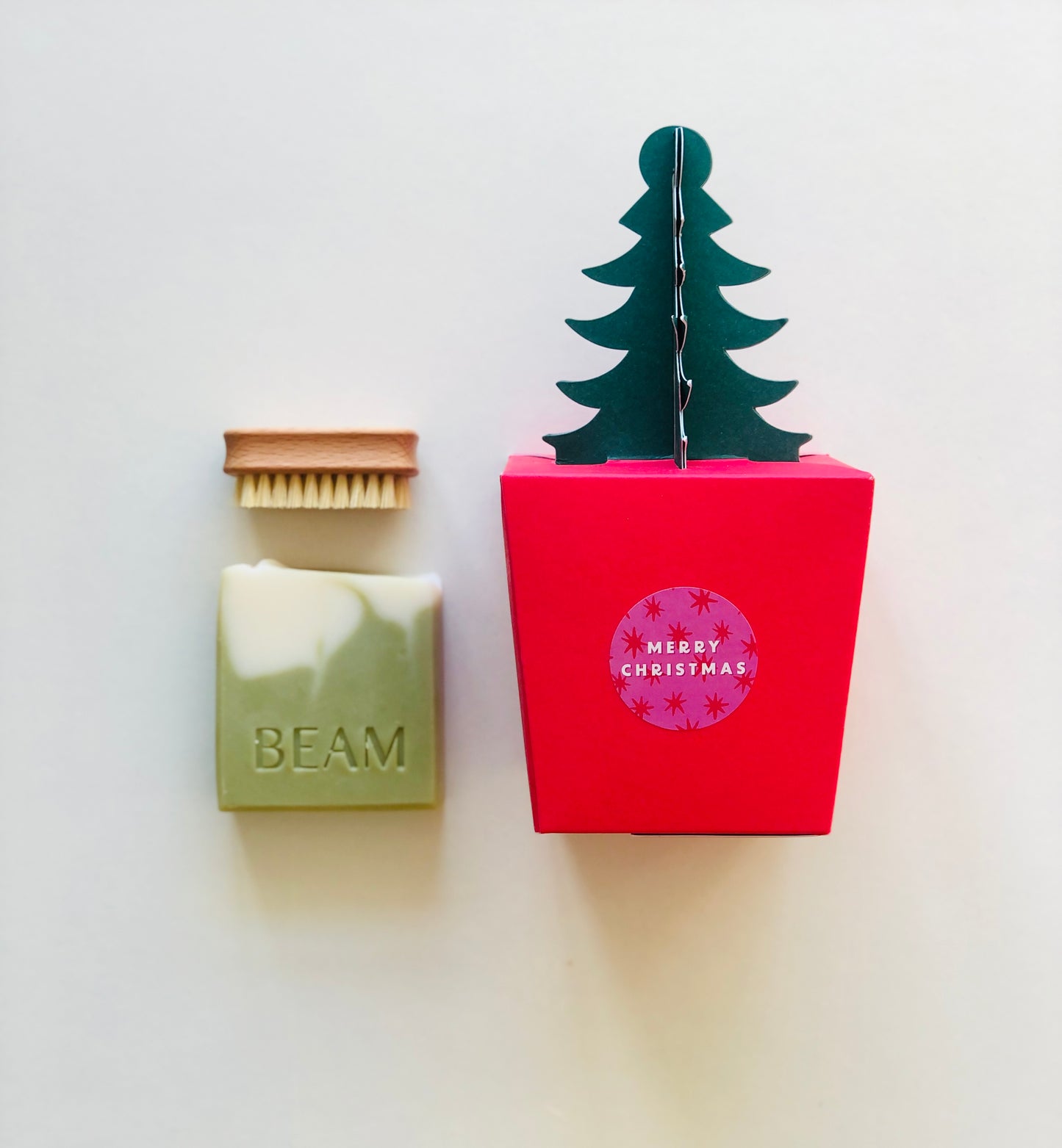 Christmas Gift Box - Natural Beauty  - Evergreen Soap Bar - Wooden Nail Brush- Plastic Free