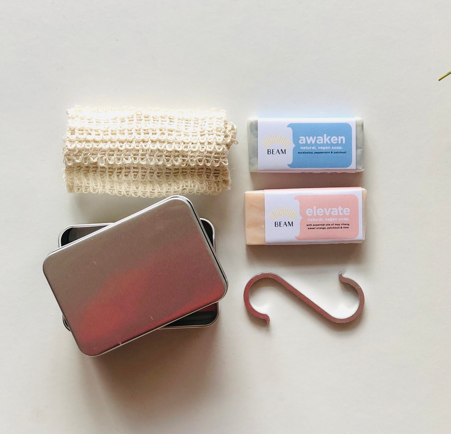 Travel Soap Kit - Beam - 2 Vegan Soap - Soap Bag - Hook