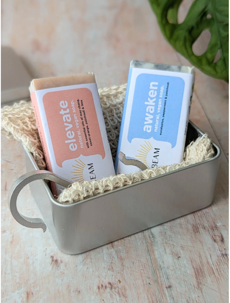 Travel Soap Kit - Beam - 2 Vegan Soap - Soap Bag - Hook