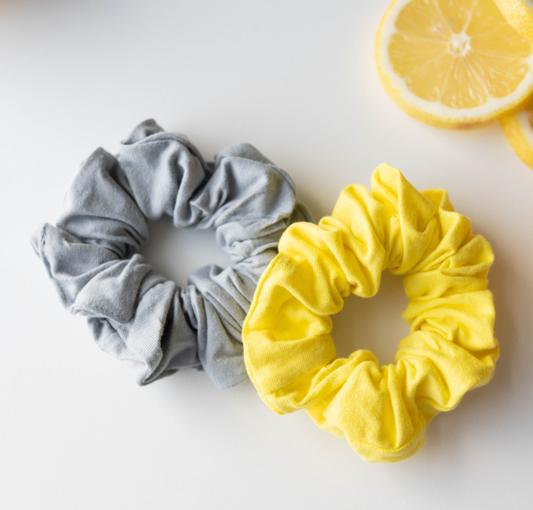 Kooshoo - Plastic Free Scrunchies - Yellow and Grey