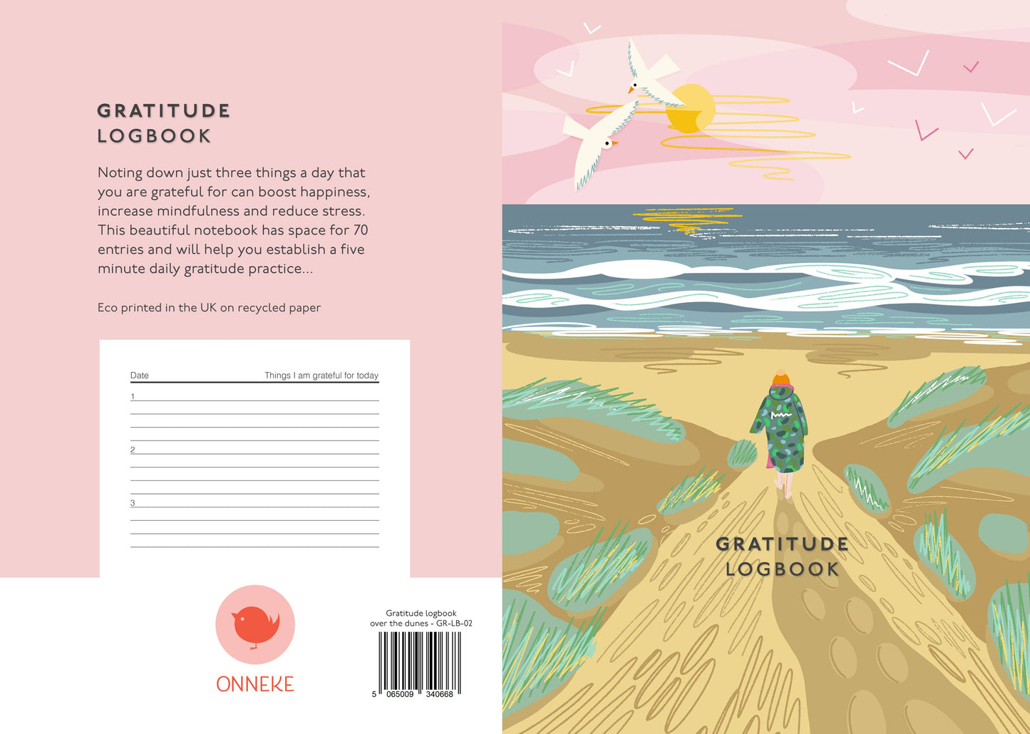 Gratitude Logbook - Over the Dunes Cover - Illustrated by Onneke